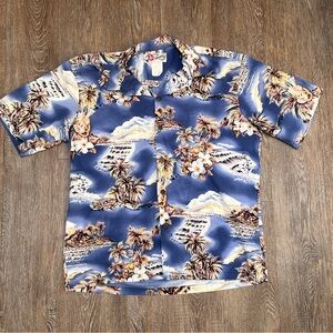 Hilo Hattie Hawaiian Original Tropical Island Scene Aloha Shirt | Size: Large